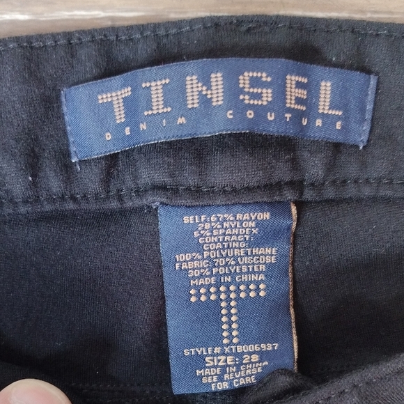 Tinsel Jean Shorts Black and Tan Color-Block Raw Hem - Picture 2 of 3